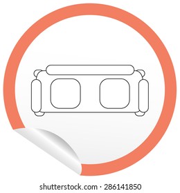 Flat sofa icon on sticker for floor plan outline. Line editable EPS10 vector furniture illustration. View from above