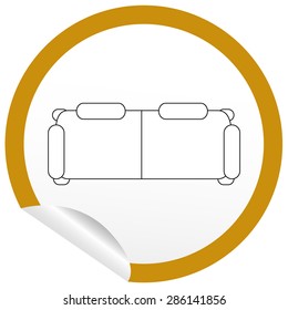 Flat sofa icon on sticker for floor plan outline. Line editable EPS10 vector furniture illustration. View from above