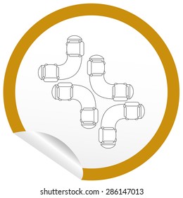 Flat sofa icon on sticker for floor plan outline. Line editable EPS10 vector furniture illustration. View from above