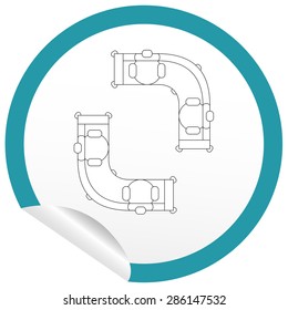 Flat sofa icon on sticker for floor plan outline. Line editable EPS10 vector furniture illustration. View from above
