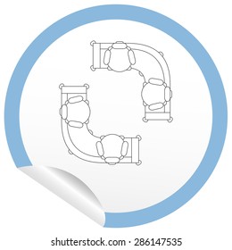 Flat sofa icon on sticker for floor plan outline. Line editable EPS10 vector furniture illustration. View from above