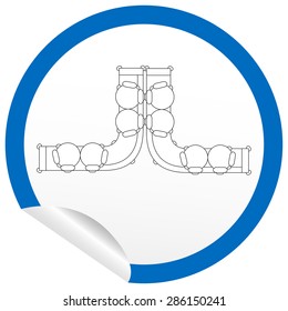 Flat sofa icon on sticker for floor plan outline. Line editable EPS10 vector furniture illustration. View from above