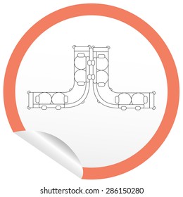 Flat sofa icon on sticker for floor plan outline. Line editable EPS10 vector furniture illustration. View from above