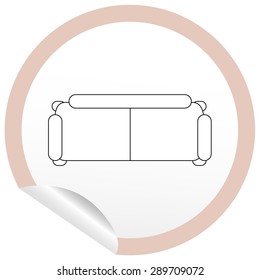 Flat sofa icon on sticker for floor plan outline. Line editable EPS10 vector furniture illustration. View from above
