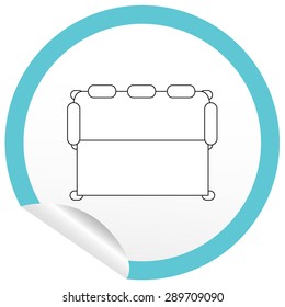 Flat sofa icon on sticker for floor plan outline. Line editable EPS10 vector furniture illustration. View from above