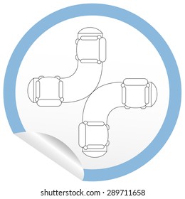 Flat sofa icon on sticker for floor plan outline. Line editable EPS10 vector furniture illustration. View from above