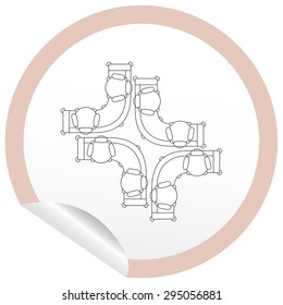 Flat sofa icon on sticker for floor plan outline. Line editable EPS10 vector furniture illustration. View from above