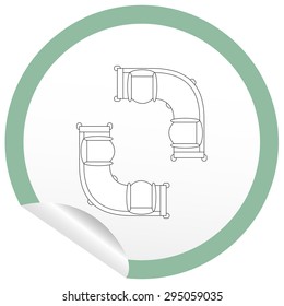 Flat sofa icon on sticker for floor plan outline. Line editable EPS10 vector furniture illustration. View from above