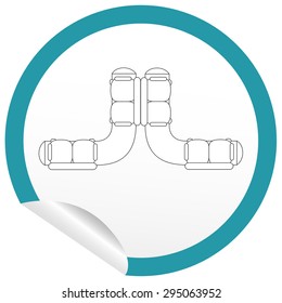 Flat sofa icon on sticker for floor plan outline. Line editable EPS10 vector furniture illustration. View from above