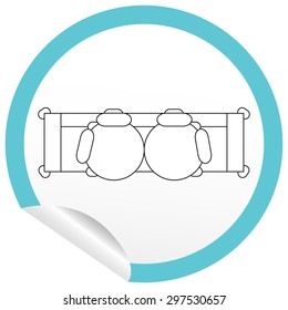 Flat sofa icon on sticker for floor plan outline. Line editable EPS10 vector furniture illustration. View from above