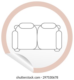 Flat sofa icon on sticker for floor plan outline. Line editable EPS10 vector furniture illustration. View from above