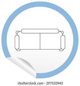 Flat sofa icon on sticker for floor plan outline. Line editable EPS10 vector furniture illustration. View from above