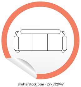 Flat sofa icon on sticker for floor plan outline. Line editable EPS10 vector furniture illustration. View from above
