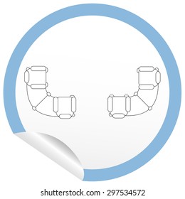 Flat sofa icon on sticker for floor plan outline. Line editable EPS10 vector furniture illustration. View from above