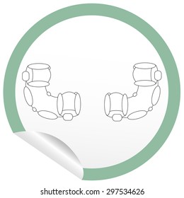 Flat sofa icon on sticker for floor plan outline. Line editable EPS10 vector furniture illustration. View from above