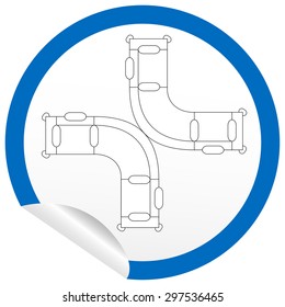 Flat sofa icon on sticker for floor plan outline. Line editable EPS10 vector furniture illustration. View from above