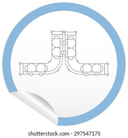 Flat sofa icon on sticker for floor plan outline. Line editable EPS10 vector furniture illustration. View from above