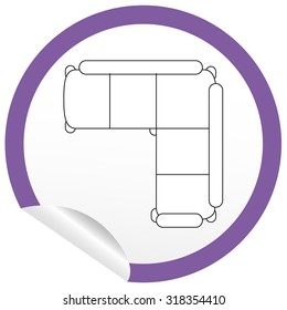 Flat sofa icon on sticker for floor plan outline. Line editable EPS10 vector furniture illustration. View from above