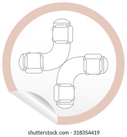 Flat sofa icon on sticker for floor plan outline. Line editable EPS10 vector furniture illustration. View from above