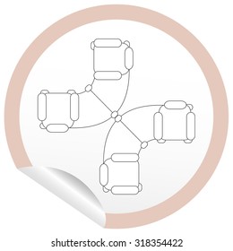 Flat sofa icon on sticker for floor plan outline. Line editable EPS10 vector furniture illustration. View from above