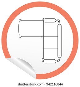 Flat sofa icon on sticker for floor plan outline. Line editable EPS10 vector furniture illustration. View from above
