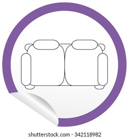 Flat sofa icon on sticker for floor plan outline. Line editable EPS10 vector furniture illustration. View from above