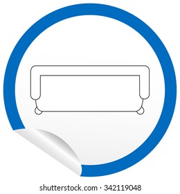 Flat sofa icon on sticker for floor plan outline. Line editable EPS10 vector furniture illustration. View from above