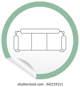Flat sofa icon on sticker for floor plan outline. Line editable EPS10 vector furniture illustration. View from above