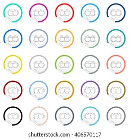 Flat sofa icons on sticker for floor plan outline. Line EPS10 vector furniture illustration. View from above
