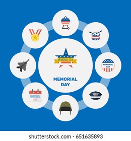 Flat Soldier Helmet, Hat, History And Other Vector Elements. Set Of Memorial Flat Symbols Also Includes Barbecue, Aircraft, Plane Objects.