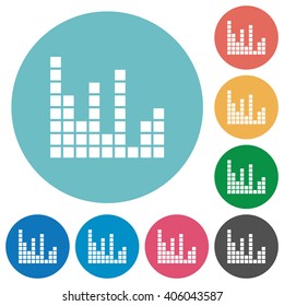 Flat sound bars icon set on round color background.