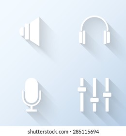 Flat sound icons with long shadows. Vector illustration