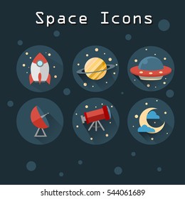 Flat Space Icons Vector