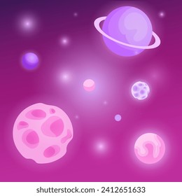  Flat space illustrations with planets,stars and meteores.