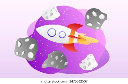 Flat spaceman illustration vector. Outer space illustration with gradient color. Space travel by an astronaut using a rocket