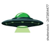 Flat spaceship UFO cartoon object isolated on white. Perfect element for banners, infographics, labels, and space themed projects.