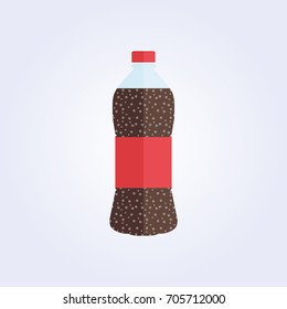 Flat sparkling bottle cola red label white background