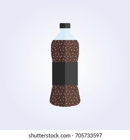 Flat sparkling bottle light cola black label white background