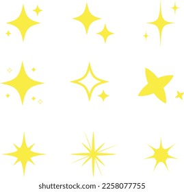Flat sparkling star collection, Star icons. Twinkling stars. Sparkles, shining, 