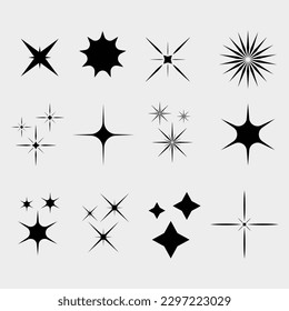 Flat Sparkling Star Collection Vectors with Star Symbols and Shine Illustrations