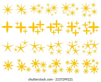 Flat sparkling star icon set illustration. Yellow sparkle twinkling star icon set