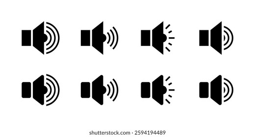 Flat speaker icons set with sound symbols - vector design.