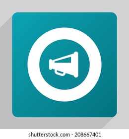 flat speaker symbol icon, white on green background 