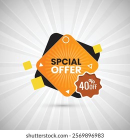 Flat Special Offer 40% Off Food Label Design. Vector Special Offer and 40% Off Food design-labels set design. Vector illustration for social media. Orange and Brown color combination sticker banner.