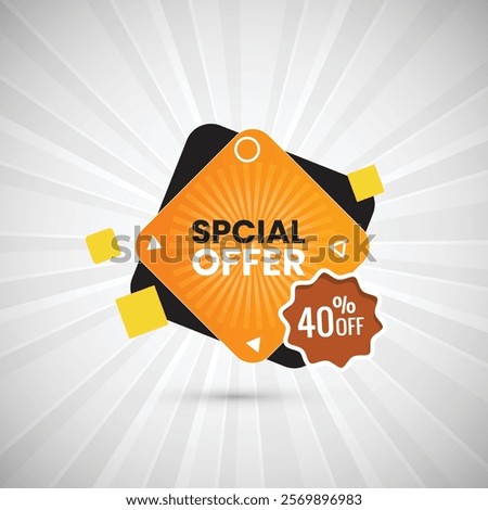 Flat Special Offer 40% Off Food Label Design. Vector Special Offer and 40% Off Food design-labels set design. Vector illustration for social media. Orange and Brown color combination sticker banner.