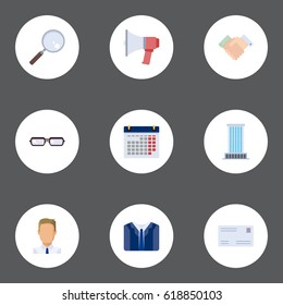 Flat Spectacles, Envelope, Loudspeaker And Other Vector Elements. Set Of Career Flat Symbols Also Includes Office, Loupe, Calendar Objects.