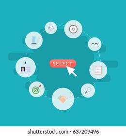 Flat Spectacles, Goal, Office And Other Vector Elements. Set Of Business Flat Symbols Also Includes Libra, Weight, Glasses Objects.