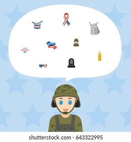 Flat Spectacles, Identity, Tomb And Other Vector Elements. Set Of History Flat Symbols Also Includes Ribbon, Memorial, Rip Objects.