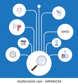Flat Spectacles, Magnifier, Libra And Other Vector Elements. Set Of Trade Flat Symbols Also Includes Glasses, Id, Center Objects.