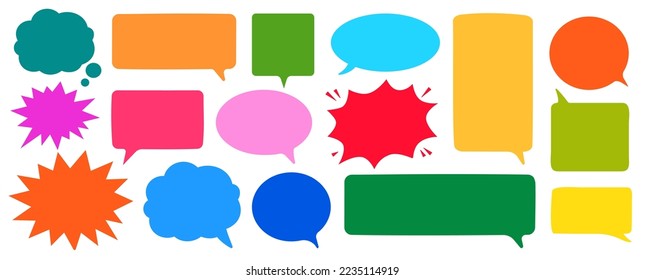 flat speech bubble and dialogue set vector. Colorful chat text doodles.